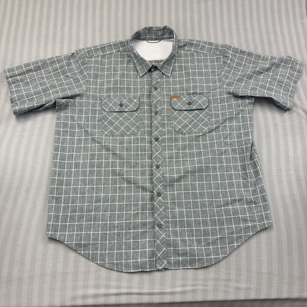 ORVIS Button Down Shirt Men's 2XL Gray White Plaid Short Sleeve